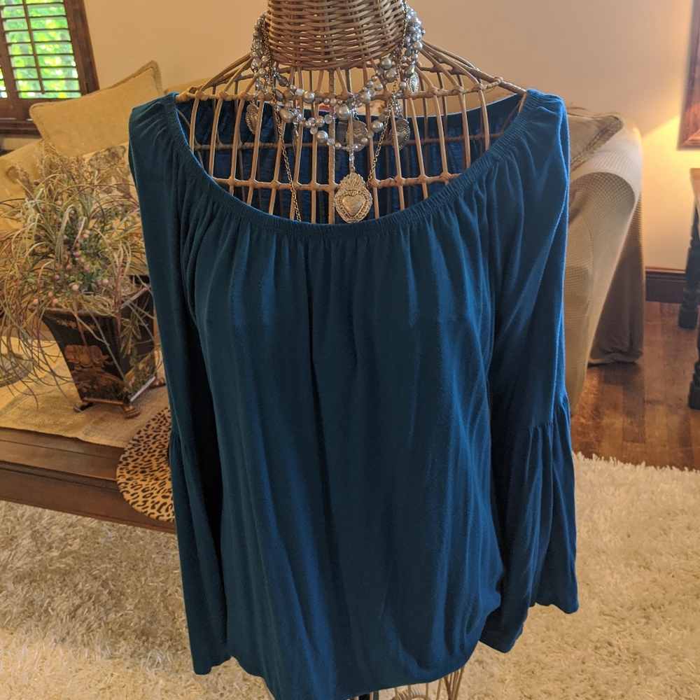 Voll ladies off shoulder blouse teal blue